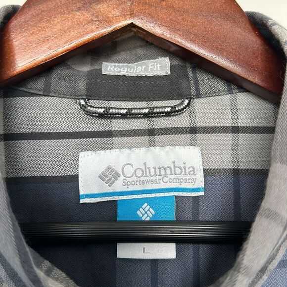 COLUMBIA GREY AND BLUE BUTTON LONG SLEEVE BUTTON DOWN MENS LARGE - Picture 4 of 5